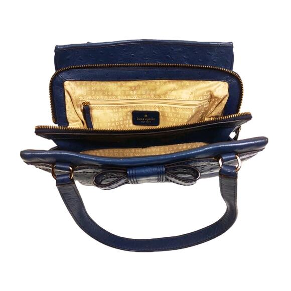 KATE SPADE New York Blue Ostrich Leather Bow Bag Handbag Purse Shoulder Bag - Picture 2 of 16